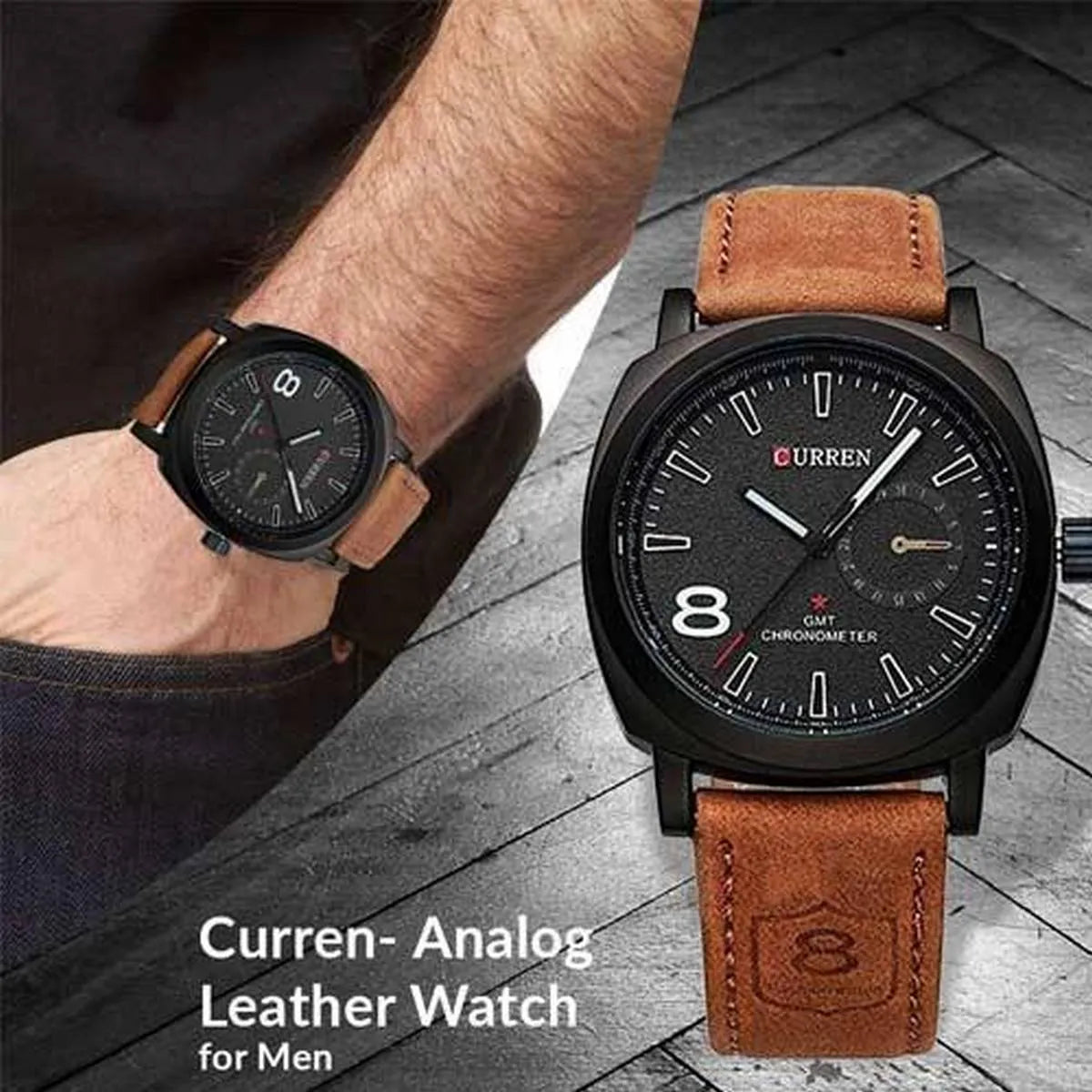 Imported Branded Leather Strap Watch for Men – Classic 8-Number Design (2023)