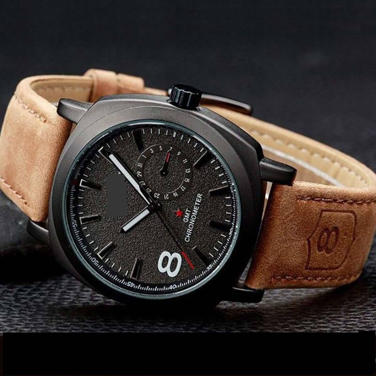 Imported Branded Leather Strap Watch for Men – Classic 8-Number Design (2023)