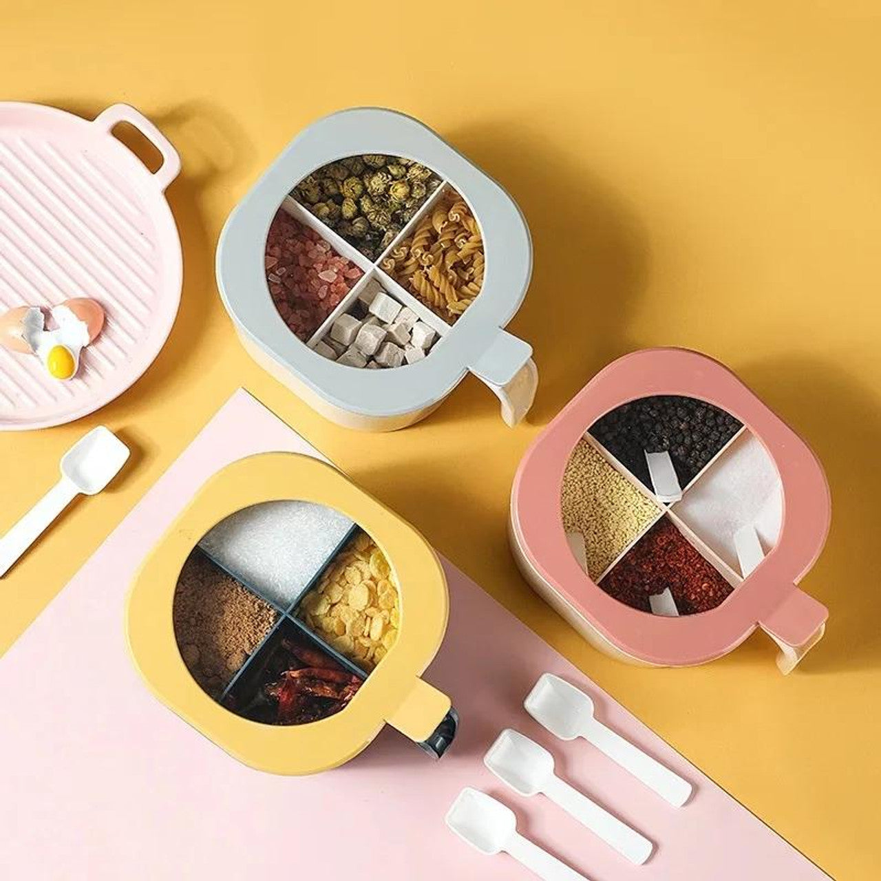 4 grid masala box with spoon / 4 grid spice jar with free spoon