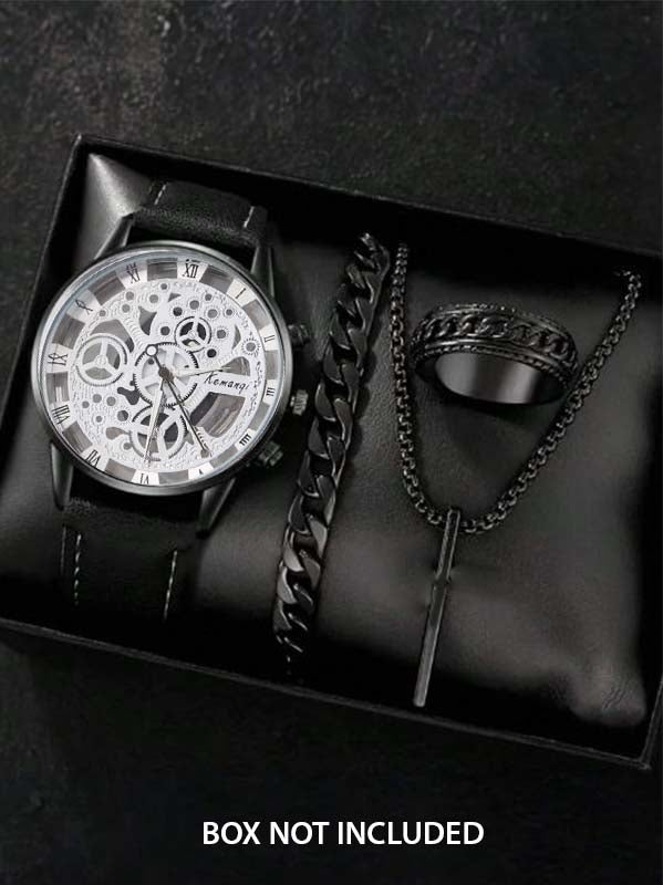 Men's Fashion Watch Gift Set – Pack of 4 with Bracelet, Ring & Locket