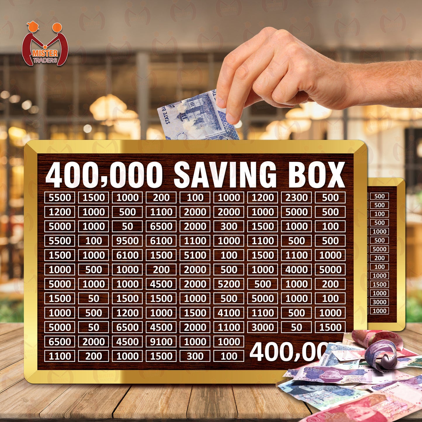 100,000 PKR Wooden Money Saving Box – Budget Savings Organizer & Cash Challenge Tracker for Kids & Adults