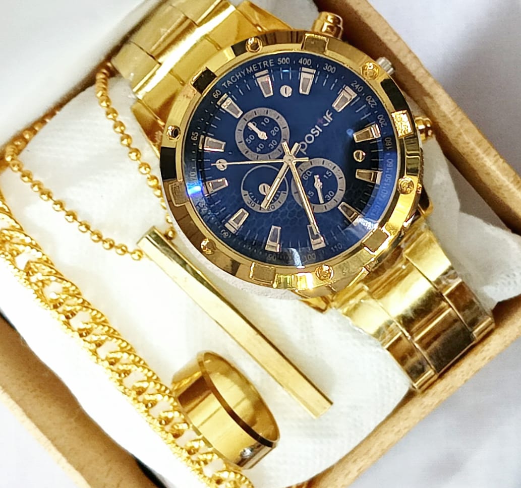 Men's Fashion Watch Gift Set – Pack of 4 with Bracelet, Ring & Locket