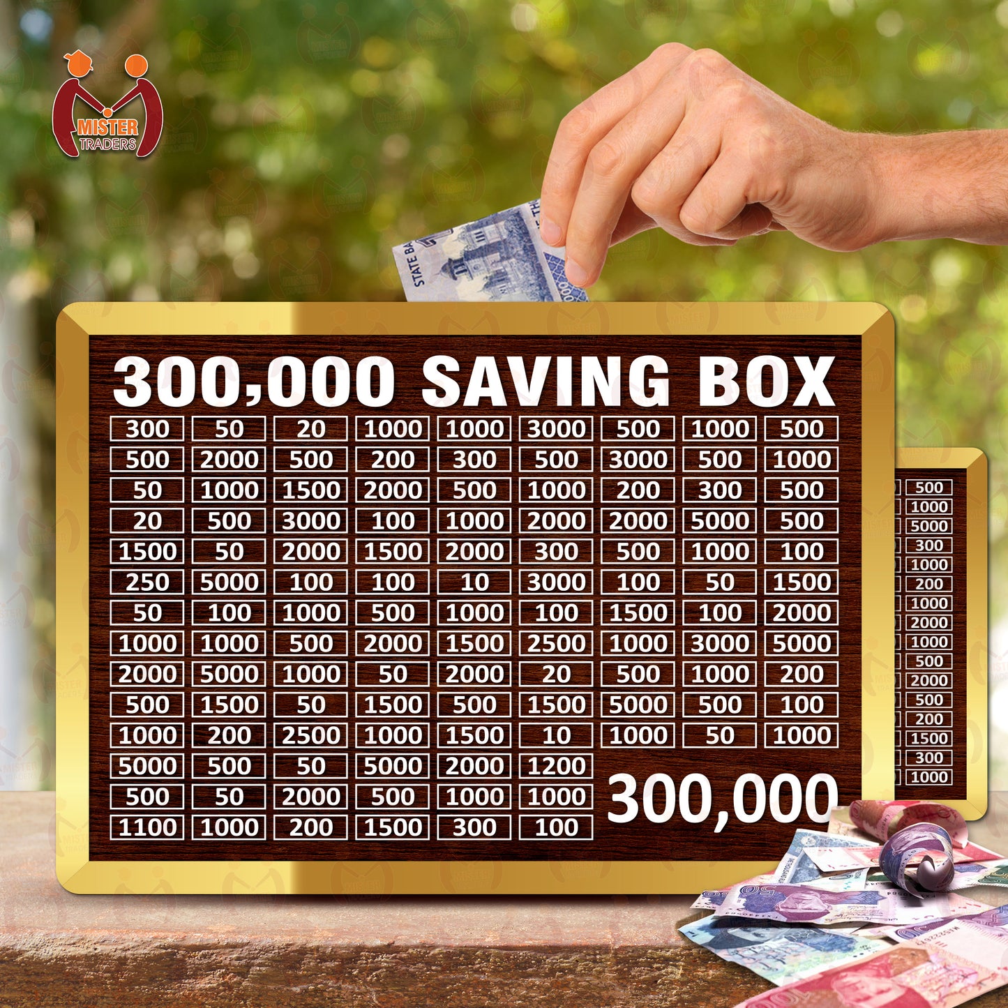 100,000 PKR Wooden Money Saving Box – Budget Savings Organizer & Cash Challenge Tracker for Kids & Adults