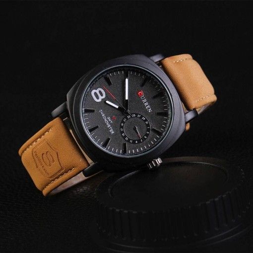 Imported Branded Leather Strap Watch for Men – Classic 8-Number Design (2023)