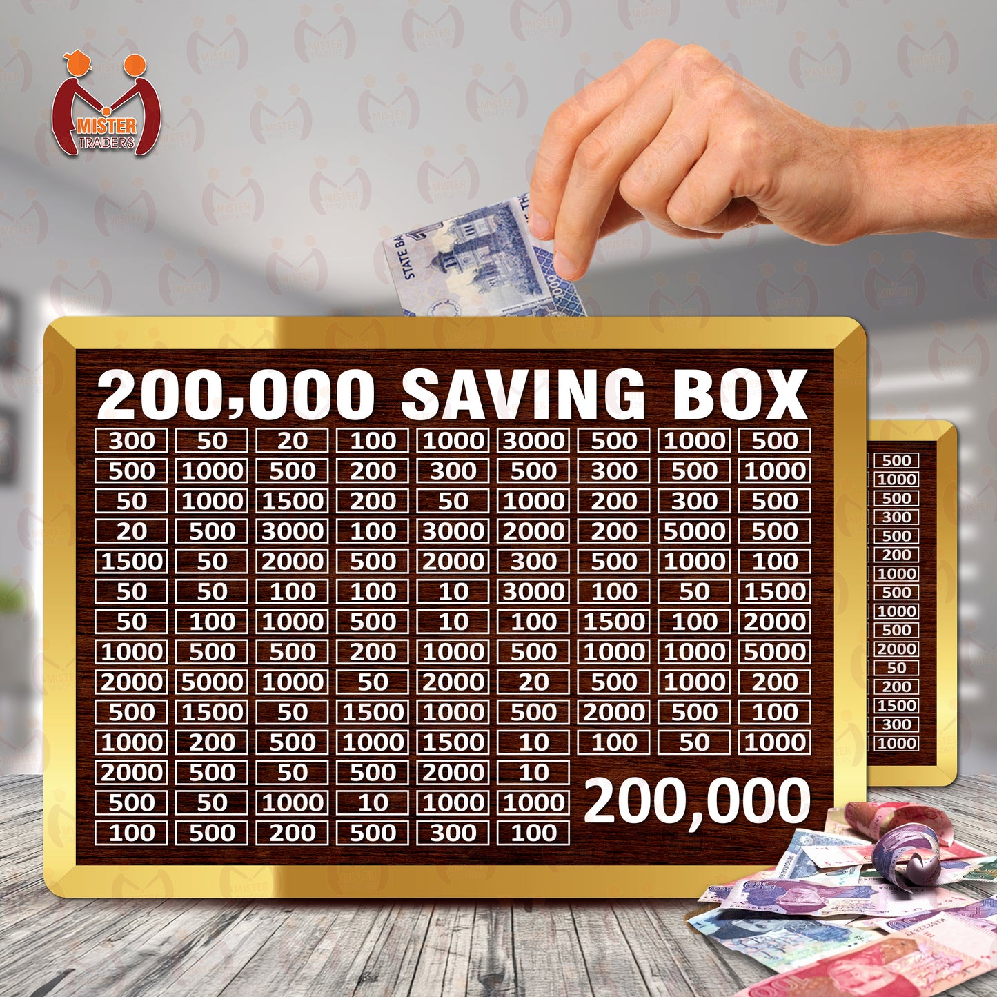 100,000 PKR Wooden Money Saving Box – Budget Savings Organizer & Cash Challenge Tracker for Kids & Adults