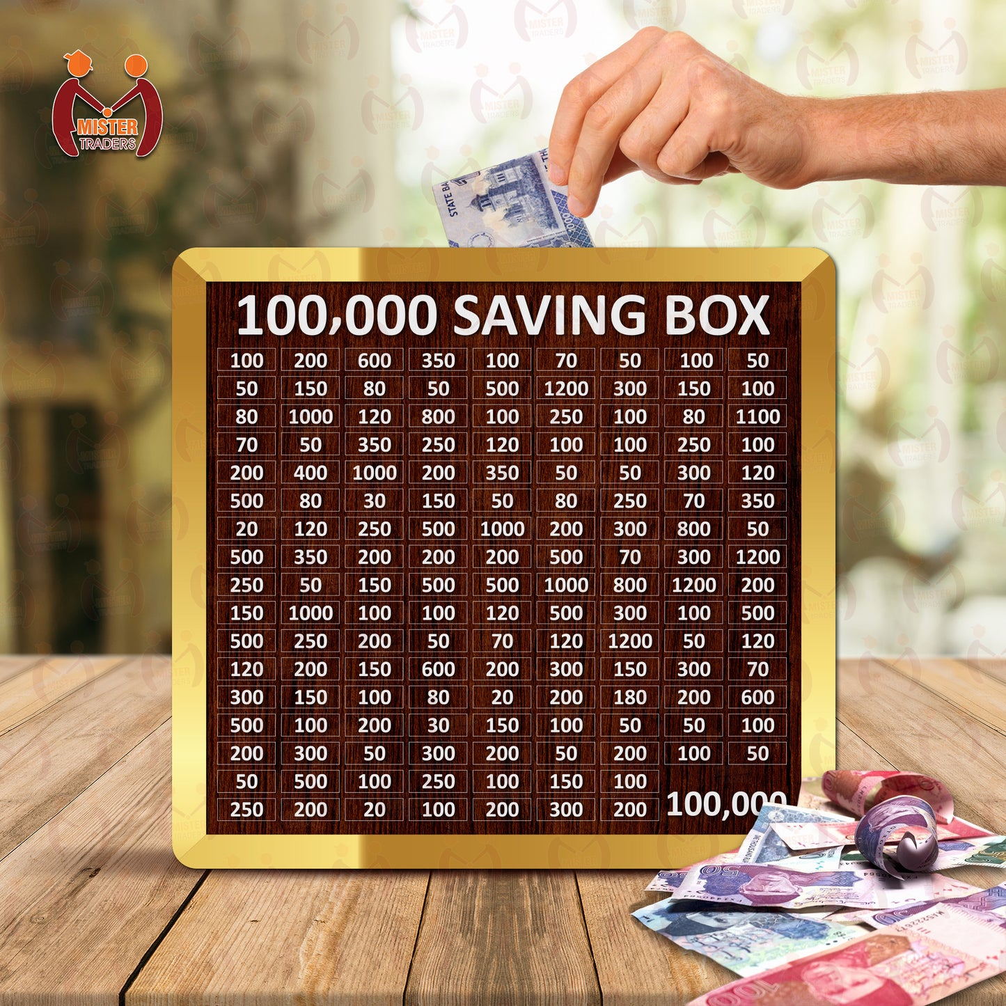 100,000 PKR Wooden Money Saving Box – Budget Savings Organizer & Cash Challenge Tracker for Kids & Adults