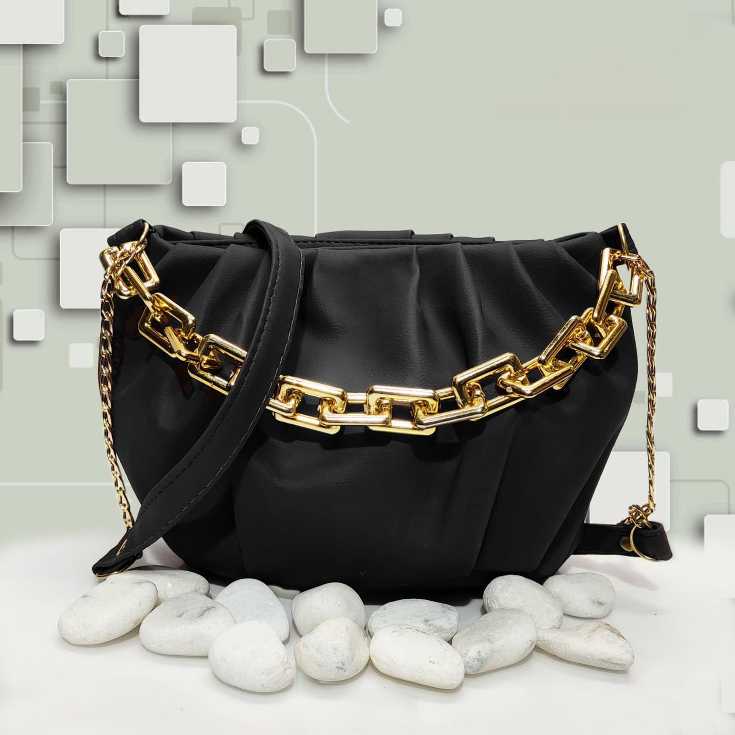 Stylish Women's Handbag with Golden Chain & Long Strap – Trendy Travel Tote