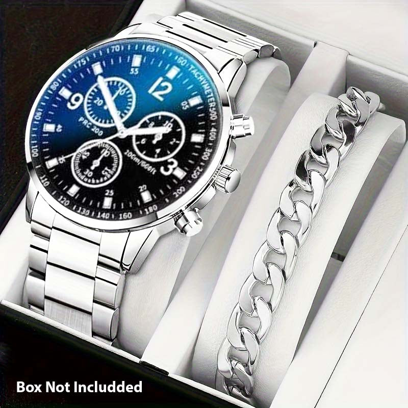 2-Pack Men's Stainless Steel Watches – Stylish, Luminous & Business-Ready!